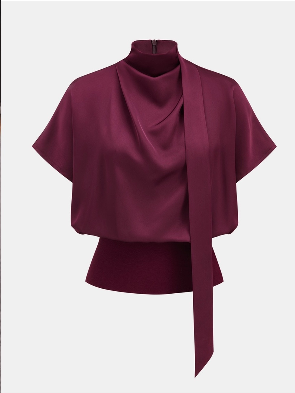 Commense Wine Tie-Neck Satin Blouse